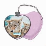 مرآة جيب جلد قلب بتصميم ذئب