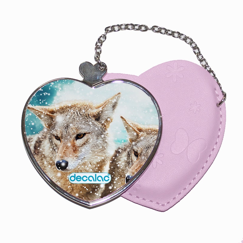 مرآة جيب جلد قلب بتصميم ذئب مرآة جيب جلد قلب بتصميم ذئب
