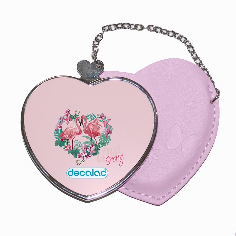 مرآة جيب جلد قلب بتصميم زوجين الحب فلامنغو مرآة جيب جلد قلب بتصميم زوجين الحب فلامنغو