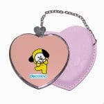 مرآة جيب جلد قلب بتصميم شخصيه شيمي BT21