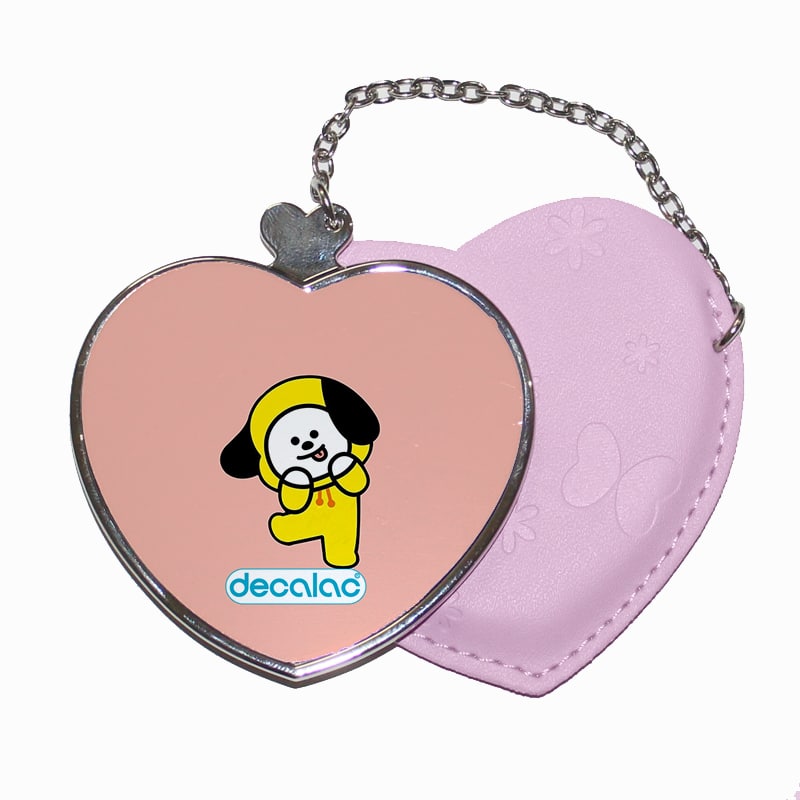 مرآة جيب جلد قلب بتصميم شخصيه شيمي BT21 مرآة جيب جلد قلب بتصميم شخصيه شيمي BT21