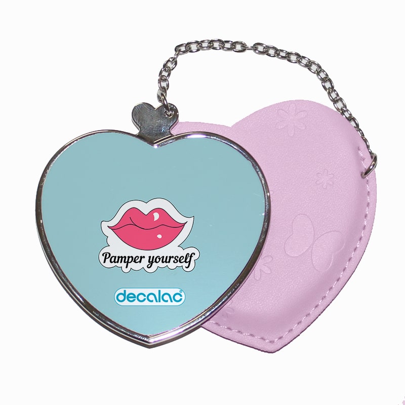 مرآة جيب جلد قلب بتصميم شفاه جذابه مرآة جيب جلد قلب بتصميم شفاه جذابه