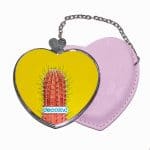 مرآة جيب جلد قلب بتصميم صبار