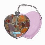 مرآة جيب جلد قلب بتصميم صخور ملونه