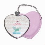 مرآة جيب جلد قلب بتصميم طائر الفلامنجو