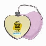 مرآة جيب جلد قلب بتصميم عبارات انجليزيه