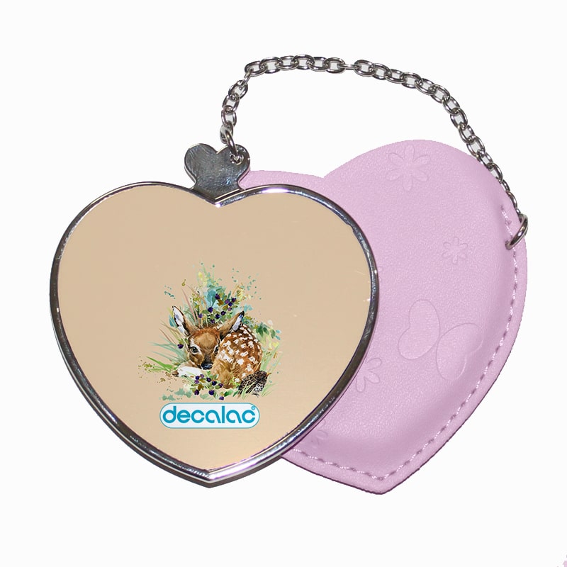 مرآة جيب جلد قلب بتصميم غزال صغير مرآة جيب جلد قلب بتصميم غزال صغير