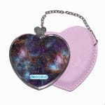 مرآة جيب جلد قلب بتصميم فضاء بنفسجي