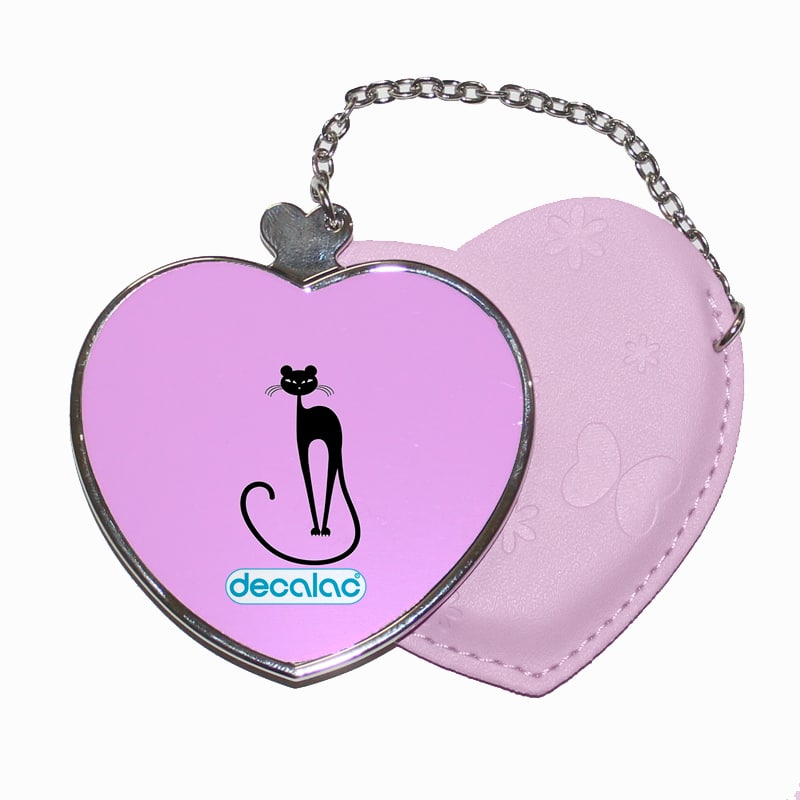 مرآة جيب جلد قلب بتصميم قطه انيقه مرآة جيب جلد قلب بتصميم قطه انيقه
