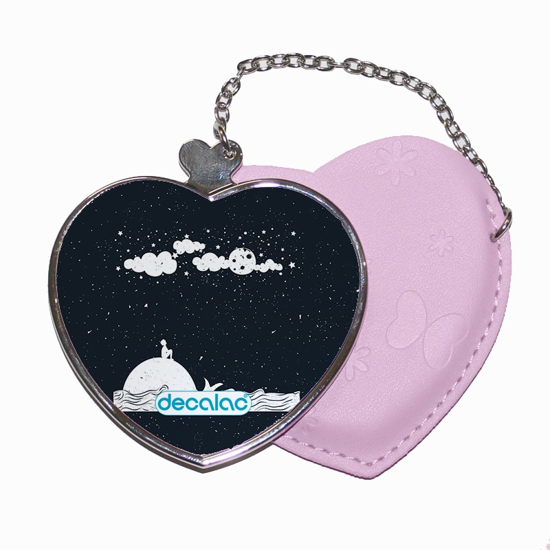 مرآة جيب جلد قلب بتصميم قمر والنجوم مرآة جيب جلد قلب بتصميم قمر والنجوم