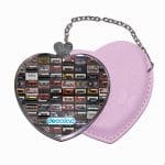 مرآة جيب جلد قلب بتصميم كاسيت موسيقي