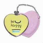 مرآة جيب جلد قلب بتصميم كن سعيد