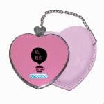 مرآة جيب جلد قلب بتصميم كوب بعباره