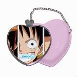 مرآة جيب جلد قلب بتصميم لوفي وشقيقاه ون بيس