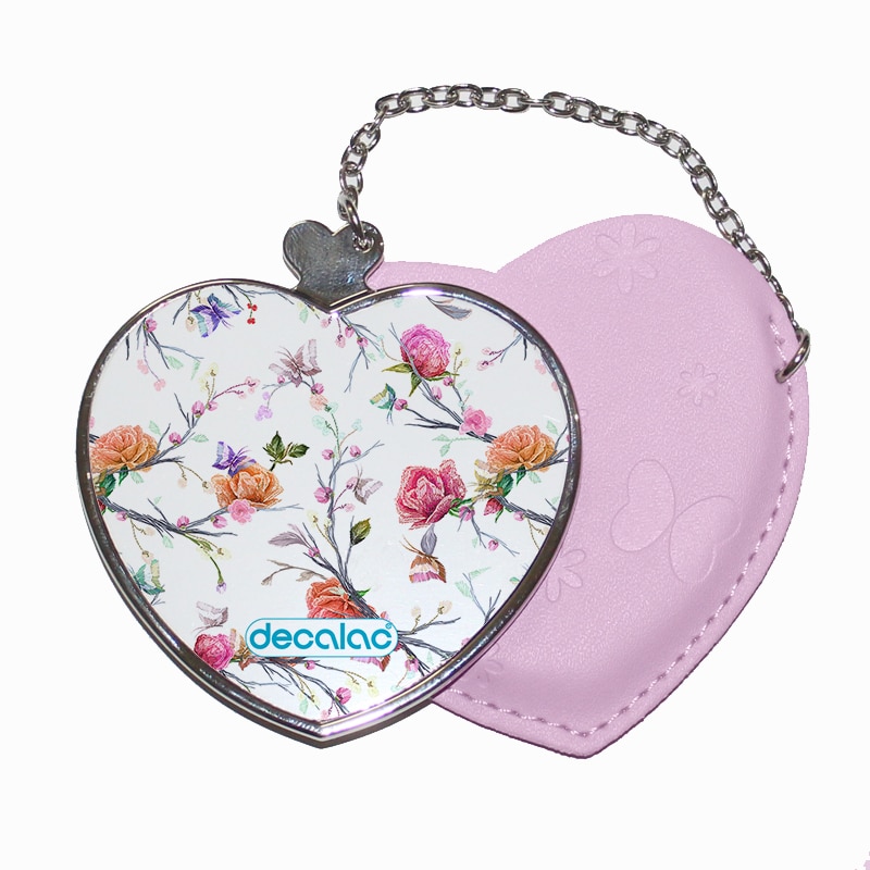 مرآة جيب جلد قلب بتصميم مورد مرآة جيب جلد قلب بتصميم مورد