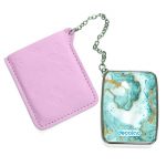 مرآة جيب جلد مستطيلة بتصميم أزرق ذهبي