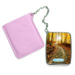 مرآة جيب جلد مستطيلة بتصميم أوراق الخريف