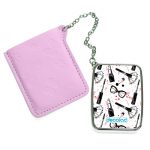 مرآة جيب جلد مستطيلة بتصميم ادوات المكياج والموضة