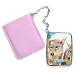 مرآة جيب جلد مستطيلة بتصميم ذئب