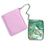 مرآة جيب جلد مستطيلة بتصميم ذهبي وأخضر