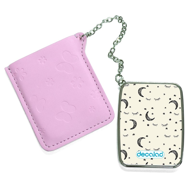 مرآة جيب جلد مستطيلة بتصميم قمر ونجوم مرآة جيب جلد مستطيلة بتصميم قمر ونجوم