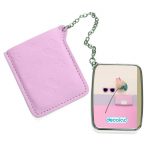 مرآة جيب جلد مستطيلة بتصميم ورد مميز