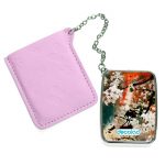 مرآة جيب جلد مستطيلة بتصميم ورود