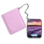 مرآة جيب جلد مستطيلة بتصميم ورود بنفسجيه