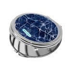 مرآة جيب صغيرة دائرية بتصميم أزرق وأبيض