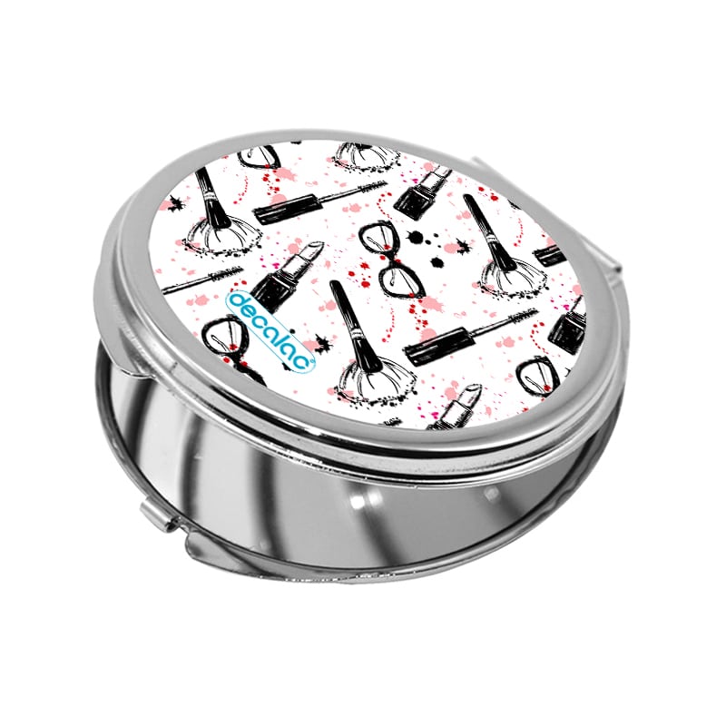 مرآة جيب صغيرة دائرية بتصميم ادوات المكياج والموضة مرآة جيب صغيرة دائرية بتصميم ادوات المكياج والموضة