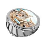 مرآة جيب صغيرة دائرية بتصميم ذئب