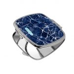 مرآة جيب صغيرة مربعة بتصميم أزرق وأبيض