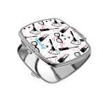 مرآة جيب صغيرة مربعة بتصميم ادوات المكياج والموضة