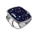 مرآة جيب صغيرة مربعة بتصميم الفضاء والمجرة