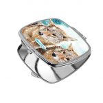 مرآة جيب صغيرة مربعة بتصميم ذئب