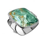 مرآة جيب صغيرة مربعة بتصميم ذهبي وأخضر