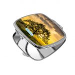 مرآة جيب صغيرة مربعة بتصميم شجره الغروب