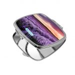 مرآة جيب صغيرة مربعة بتصميم ورود بنفسجيه